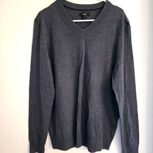 Alfani Men's Solid V Neck Merino Wool Blend Sweater Sz.‎ Medium Grey